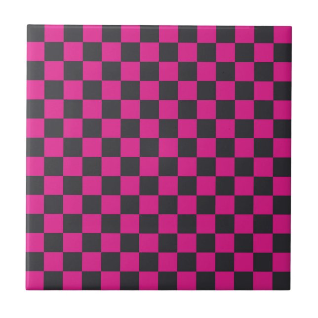 Magenta and smoke chequerboard pattern ceramic tile (Front)