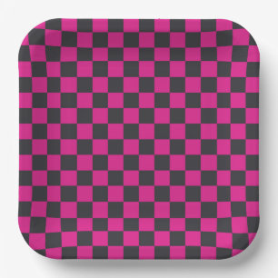 Magenta and smoke chequerboard pattern paper plate