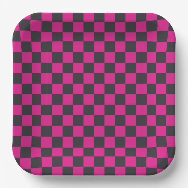 Magenta and smoke chequerboard pattern paper plate (Front)
