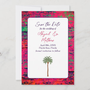 Magenta and Tropical Palm Tree India Wedding Save The Date