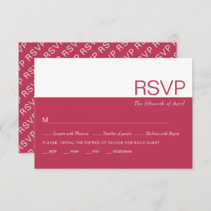 Magenta and white colour block whimsical wedding RSVP card