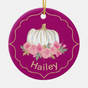 Magenta and White Fairytale Princess Pumpkin Ceramic Ornament