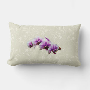 Magenta and White Orchids Lumbar Cushion