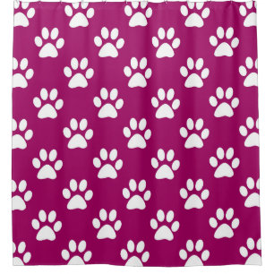 Magenta and white paw prints shower curtain