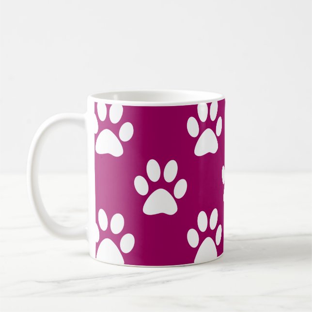 Magenta and white paws pattern coffee mug (Left)