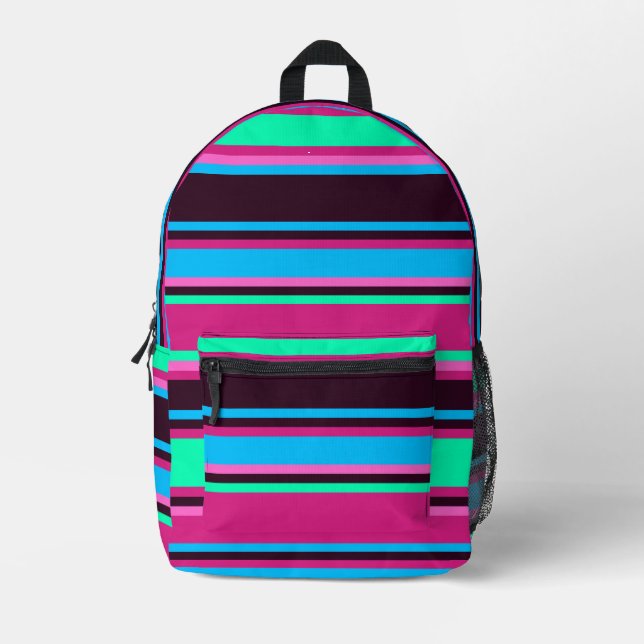 Magenta, Aqua, & Blue Striped Backpack (Front)