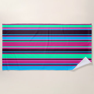Magenta, Aqua, & Blue Striped Beach Towel