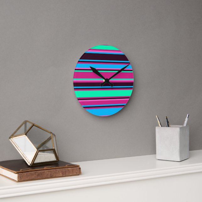Magenta, Aqua, & Blue Striped Wall Clock (Office)