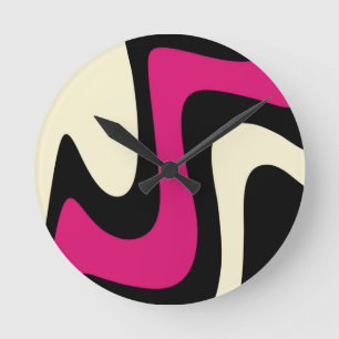 Magenta Beige Black Abstract Round Clock