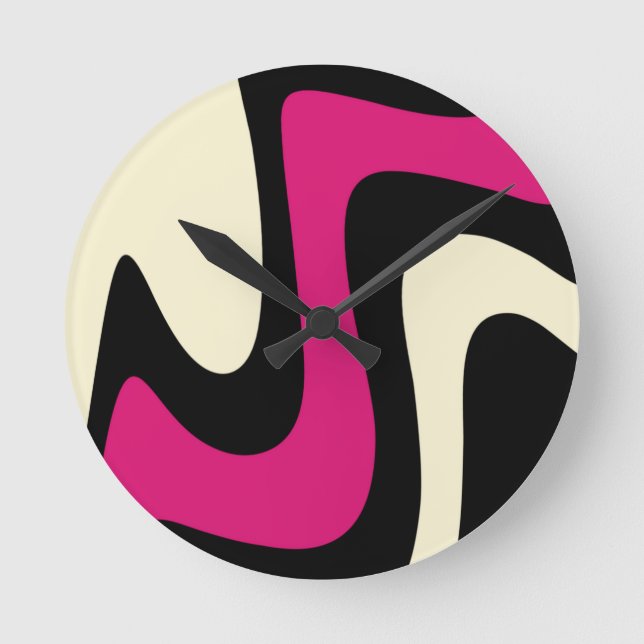 Magenta Beige Black Abstract Round Clock (Front)