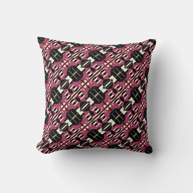 Magenta Beige Black Diagonal Mosaic Tile Rows Cushion (Front)