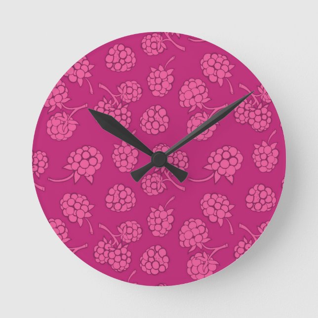 Magenta Berry Pattern Round Clock (Front)