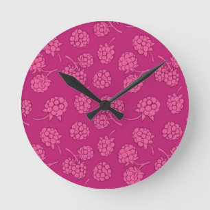 Magenta Berry Pattern Round Clock