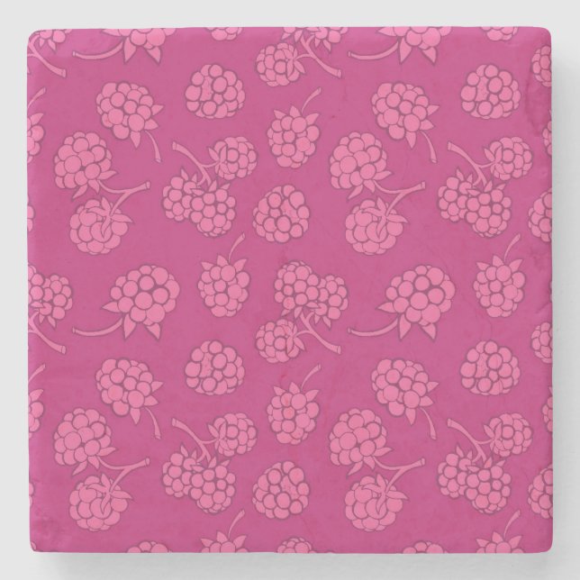 Magenta Berry Pattern Stone Coaster (Front)