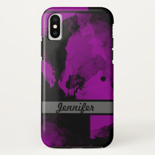 Magenta Black Abstract Watercolor iPhone X Case
