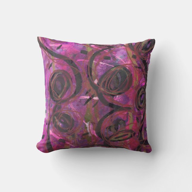 Magenta, black and gold swirls cushion (Front)