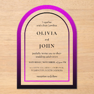 Magenta black gradient wedding acrylic invitations