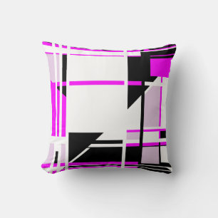 Magenta Black White Lilac Geometric MCM Look Cushion