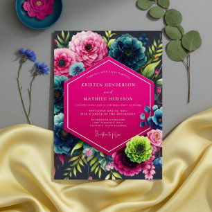 Magenta Bloom Moody Wedding Invitation