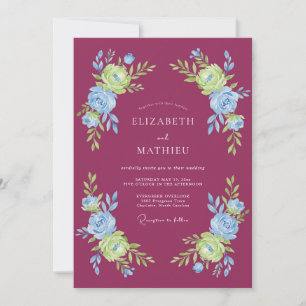 Magenta Blooming Garland Wedding Invitation
