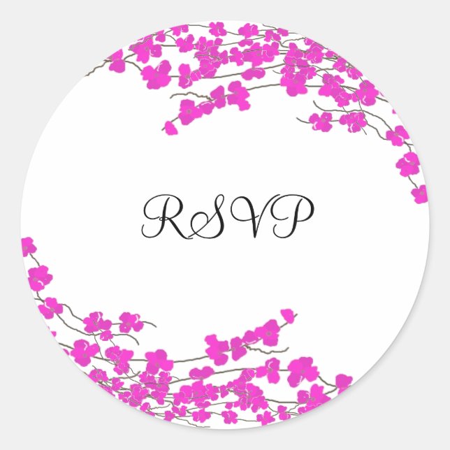 Magenta Blossoms RSVP Classic Round Sticker (Front)
