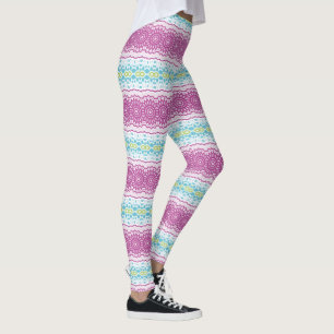 Magenta Blue and Green Mandala Pattern Leggings