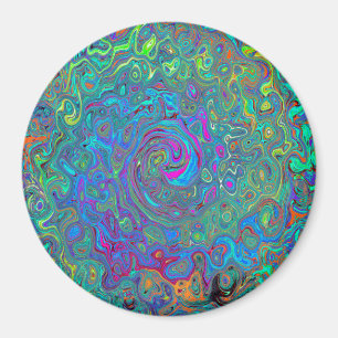 Magenta, Blue and Sea Foam Green Retro Swirl Magnet
