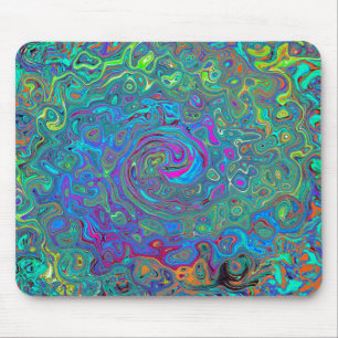 Magenta, Blue and Sea Foam Green Retro Swirl Mouse Pad