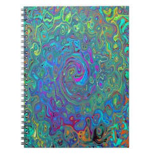 Magenta, Blue and Sea Foam Green Retro Swirl Notebook