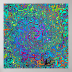 Magenta, Blue and Sea Foam Green Retro Swirl Poster