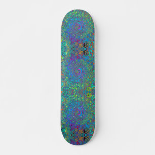 Magenta, Blue and Sea Foam Green Retro Swirl Skateboard