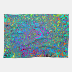 Magenta, Blue and Sea Foam Green Retro Swirl Tea Towel