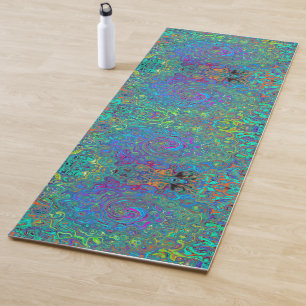 Magenta, Blue and Sea Foam Green Retro Swirl Yoga Mat