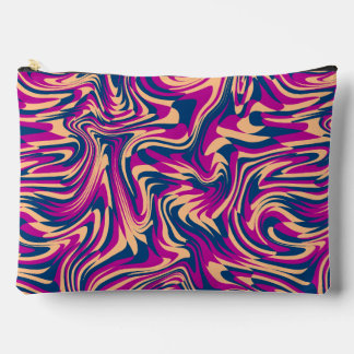 Magenta Blue Beige Abstract Fluid Wave Swirls Accessory Pouch