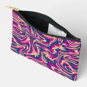 Magenta Blue Beige Abstract Fluid Wave Swirls Accessory Pouch