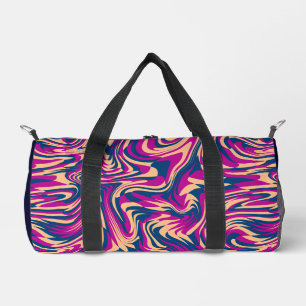 Magenta Blue Beige Abstract Fluid Wave Swirls Duffle Bag