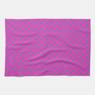Magenta, Blue Polka Dots Tea Towel