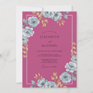 Magenta Blue Rose Wedding Invitation