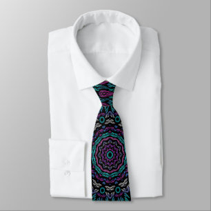 Magenta Blue Teal Gothic Stained Glass Mandala Tie
