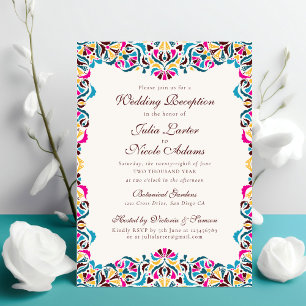 Magenta Blue Whimsical Floral Mandala Wedding Invitation