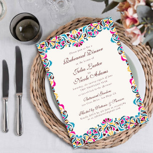 Magenta Blue Whimsical Floral Rehearsal Dinner Invitation