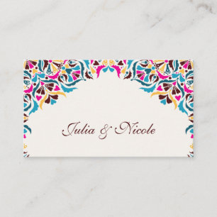 Magenta Blue Whimsical Floral Wedding Place Card