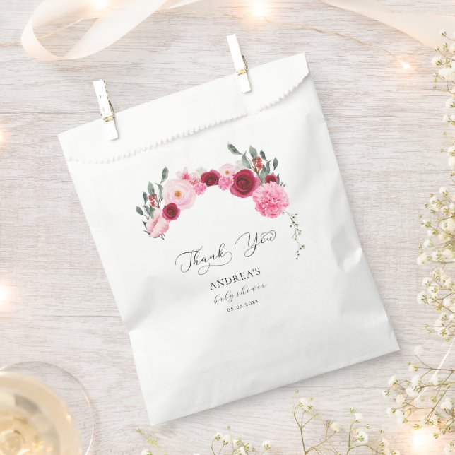 Magenta Blush Pink Floral Baby Shower Thank You Favour Bag (Clipped)