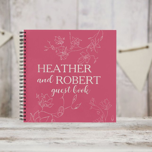 Magenta Boho Floral Wedding Spiral Guest Book  (Creator Uploaded)