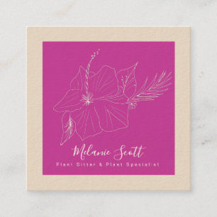 Magenta Botanical Hisbiscus Tropical Plant Garden Square Business Card