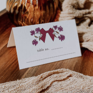 Magenta Bow Floral Wedding Table Number  Place Card