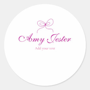 magenta bow name monogram scribble illustration classic round sticker