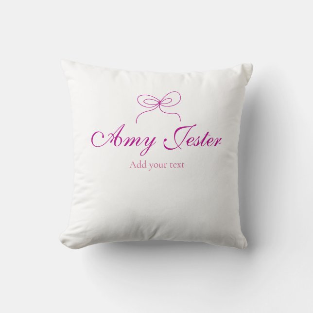 magenta bow name monogram scribble illustration  cushion (Front)