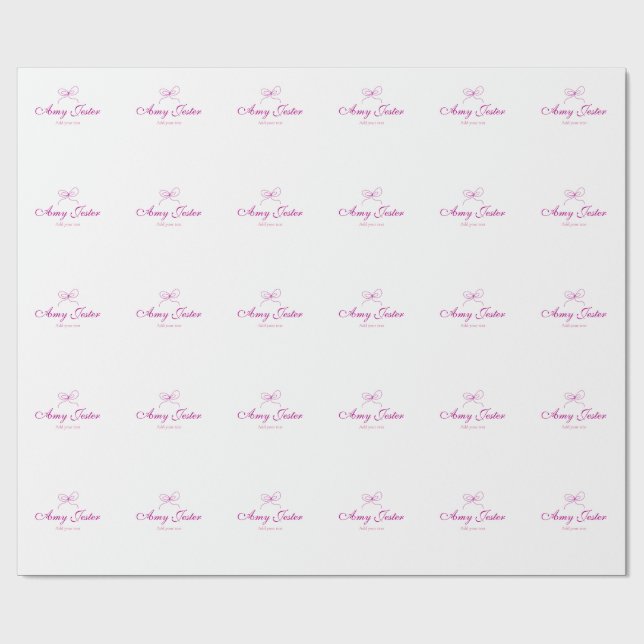 magenta bow name monogram scribble illustration  wrapping paper (Flat)
