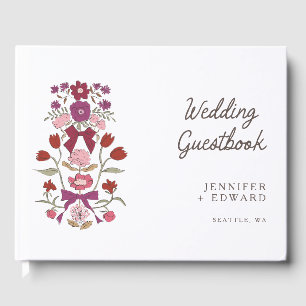 Magenta Bows & Blossoms Floral Wedding Guest Book